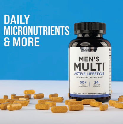 Rule 1 Men's Daily Multi - Vitamins, Essential Minerals, Superfoods, Digestive Enzymes, Amino Acids, & Antioxidants for Active Lifestyles and Wellness Support (90 Tablets, 30 Day Supply)