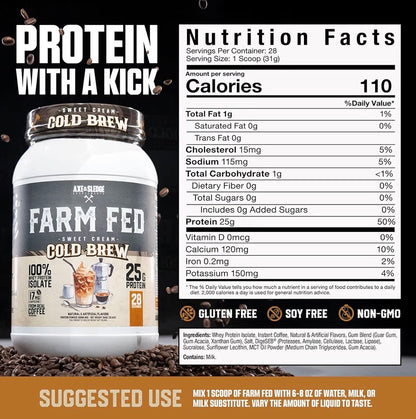 Axe & Sledge Farm Fed 100% Whey Protein Isolate | 25g Protein | Low Carb, Low Sugar, Soy Free, Gluten Free | Protein Powder for Men and Women | Keto | Made in The USA | 28 Servings