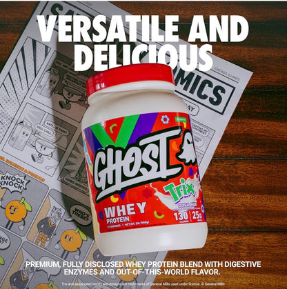 GHOST Whey Protein Powder, Lucky Charms Cereal Milk - 2LB, 25G of Protein - Whey Protein Isolate & Concentrate Blend - Post Workout Fitness & Nutrition Shakes, Smoothies & Baking - Soy & Gluten-Free