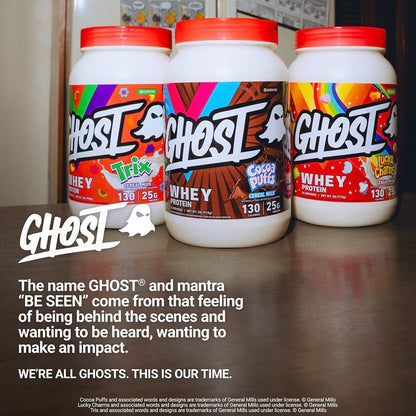 GHOST Whey Protein Powder, Lucky Charms Cereal Milk - 2LB, 25G of Protein - Whey Protein Isolate & Concentrate Blend - Post Workout Fitness & Nutrition Shakes, Smoothies & Baking - Soy & Gluten-Free