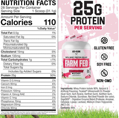 Axe & Sledge Farm Fed 100% Whey Protein Isolate | 25g Protein | Low Carb, Low Sugar, Soy Free, Gluten Free | Protein Powder for Men and Women | Keto | Made in The USA | 28 Servings
