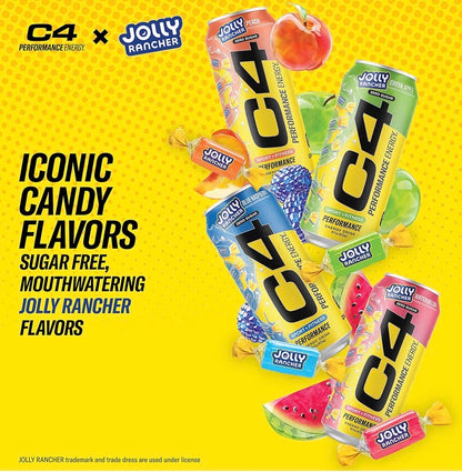 C4 Energy Carbonated Zero Sugar Energy Drink, Pre Workout Drink + Beta Alanine, 16 Fl Oz Can (Pack of 12