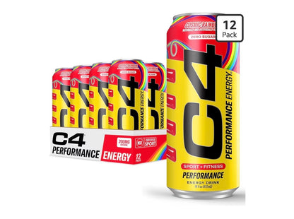 C4 Energy Carbonated Zero Sugar Energy Drink, Pre Workout Drink + Beta Alanine, 16 Fl Oz Can (Pack of 12