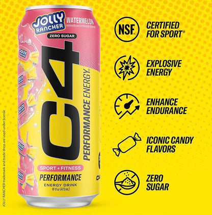 C4 Energy Carbonated Zero Sugar Energy Drink, Pre Workout Drink + Beta Alanine, 16 Fl Oz Can (Pack of 12