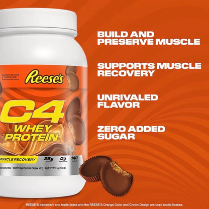 Cellucor C4 Whey Protein Powder, Reese's Peanut Butter & Chocolate - 25g Protein, 0g Added Sugar, 140 Calories Per Serving, Supports Muscle Recovery, 28 Servings, Premium Whey for Post-Workout