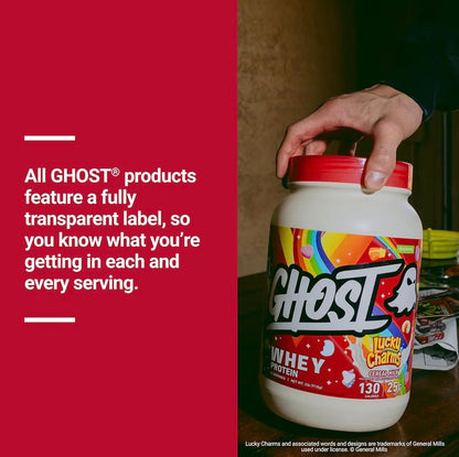 GHOST Whey Protein Powder, Lucky Charms Cereal Milk - 2LB, 25G of Protein - Whey Protein Isolate & Concentrate Blend - Post Workout Fitness & Nutrition Shakes, Smoothies & Baking - Soy & Gluten-Free