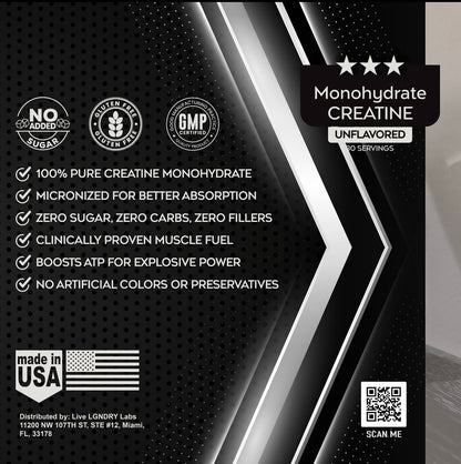 LIVE LGNDRY LABS Creatine Monohydrate Powder, 150 g (30 Serving)