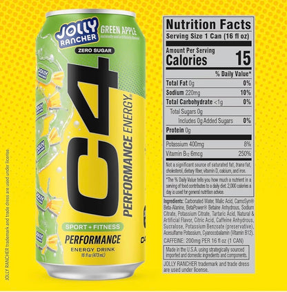C4 Energy Carbonated Zero Sugar Energy Drink, Pre Workout Drink + Beta Alanine, 16 Fl Oz Can (Pack of 12