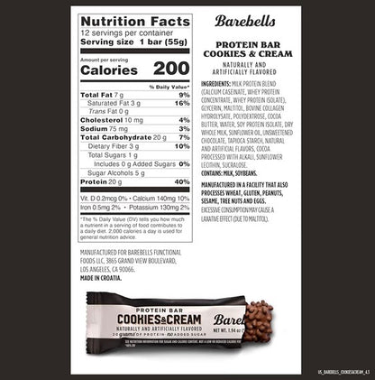 Barebells Protein Bars Cookies & Cream - 12 Count, 20g High Protein Treats