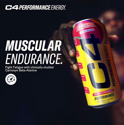 C4 Energy Carbonated Zero Sugar Energy Drink, Pre Workout Drink + Beta Alanine, 16 Fl Oz Can (Pack of 12