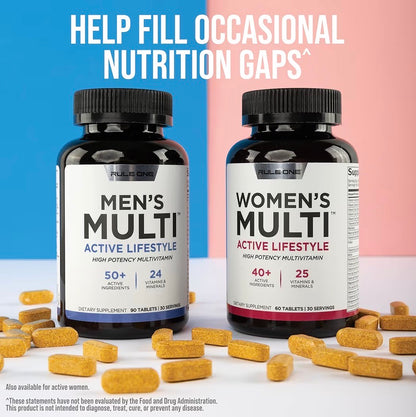 Rule 1 Men's Daily Multi - Vitamins, Essential Minerals, Superfoods, Digestive Enzymes, Amino Acids, & Antioxidants for Active Lifestyles and Wellness Support (90 Tablets, 30 Day Supply)