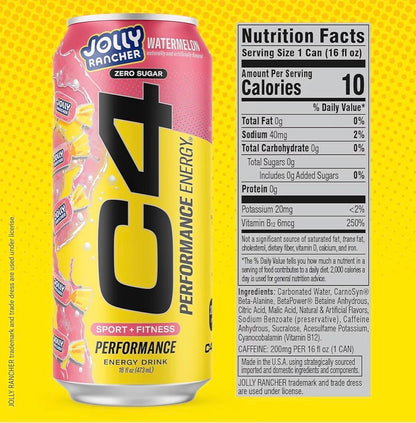 C4 Energy Carbonated Zero Sugar Energy Drink, Pre Workout Drink + Beta Alanine, 16 Fl Oz Can (Pack of 12