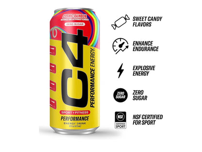 C4 Energy Carbonated Zero Sugar Energy Drink, Pre Workout Drink + Beta Alanine, 16 Fl Oz Can (Pack of 12