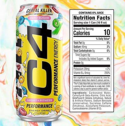 C4 Energy Carbonated Zero Sugar Energy Drink, Pre Workout Drink + Beta Alanine, 16 Fl Oz Can (Pack of 12
