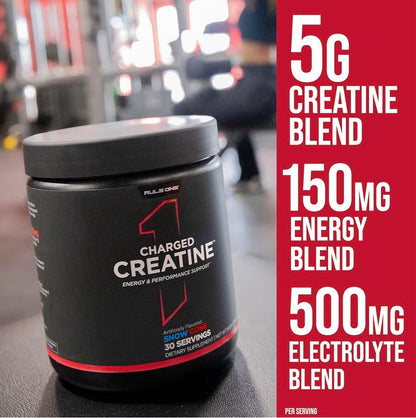 Rule 1 Charged Creatine - Multi-Function Supplement with Creatine, Electrolyte, Performance, & Hydration Support (30 Servings)