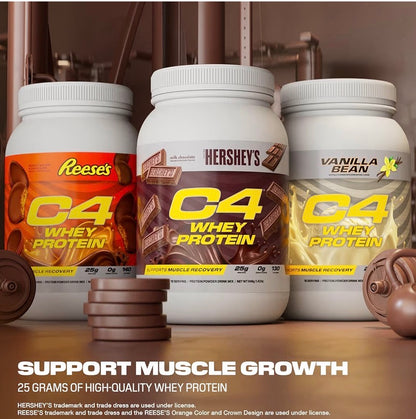 Cellucor C4 Whey Protein Powder, Reese's Peanut Butter & Chocolate - 25g Protein, 0g Added Sugar, 140 Calories Per Serving, Supports Muscle Recovery, 28 Servings, Premium Whey for Post-Workout