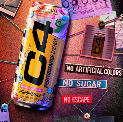 C4 Energy Carbonated Zero Sugar Energy Drink, Pre Workout Drink + Beta Alanine, 16 Fl Oz Can (Pack of 12