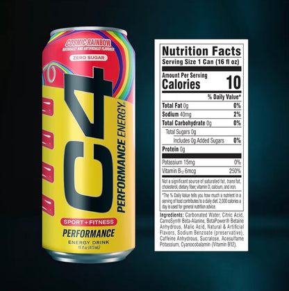 C4 Energy Carbonated Zero Sugar Energy Drink, Pre Workout Drink + Beta Alanine, 16 Fl Oz Can (Pack of 12